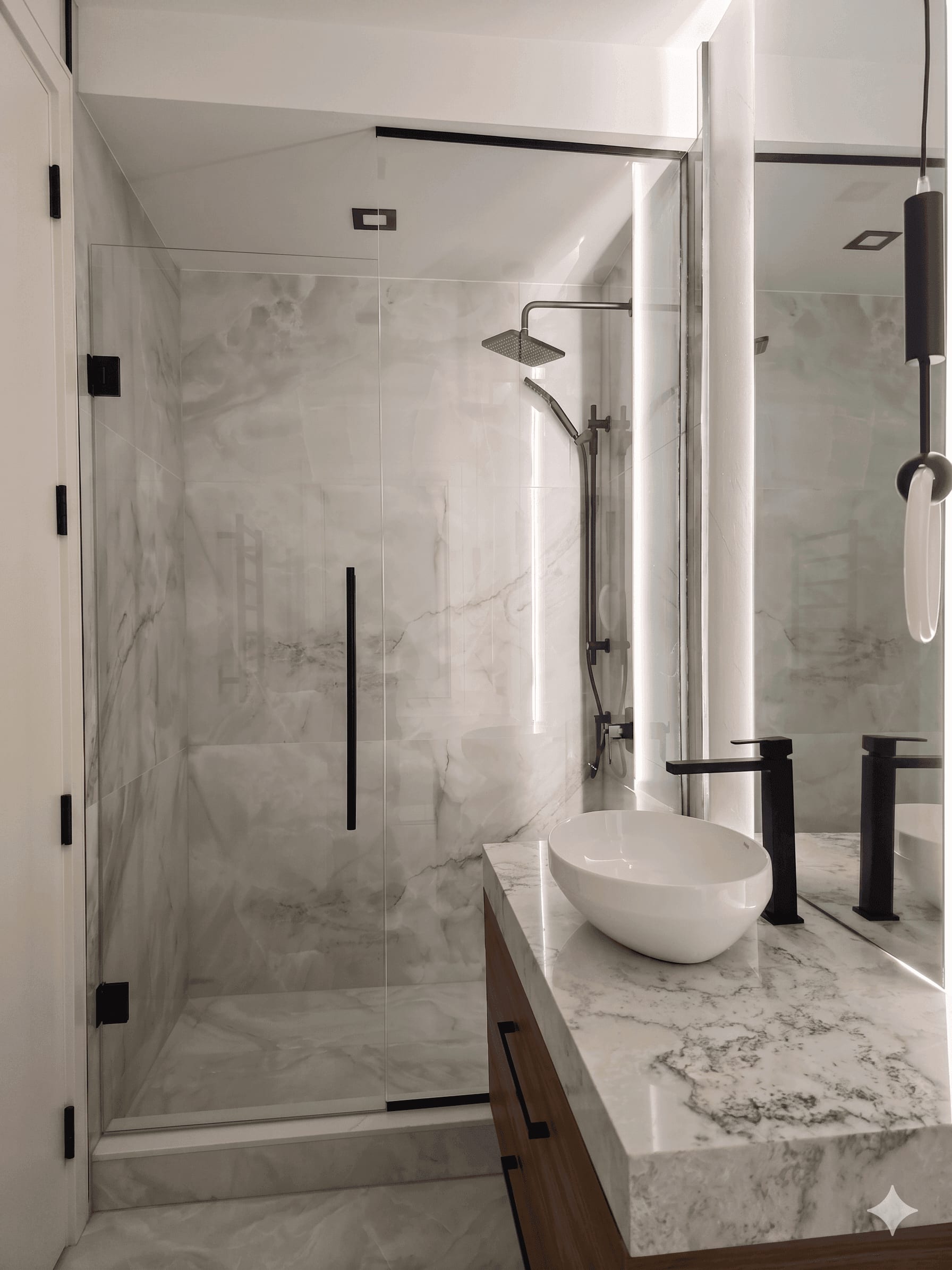 Custom frameless shower glass in Aurora home bathroom