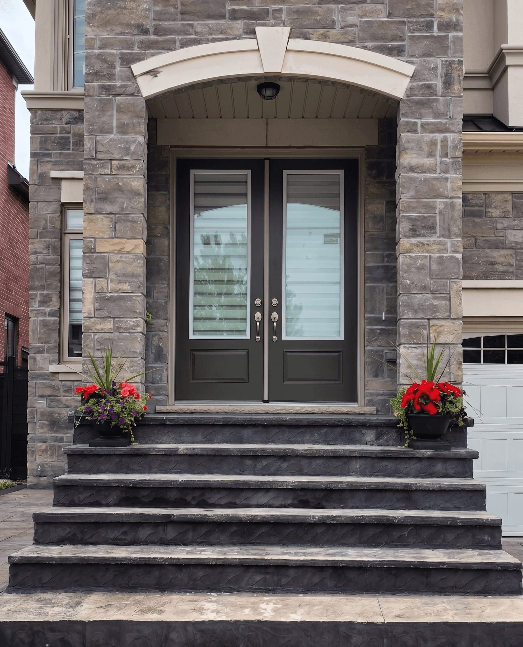 Before: open front entrance at Markham home prior to frameless glass porch enclosure installation by Built By Glass